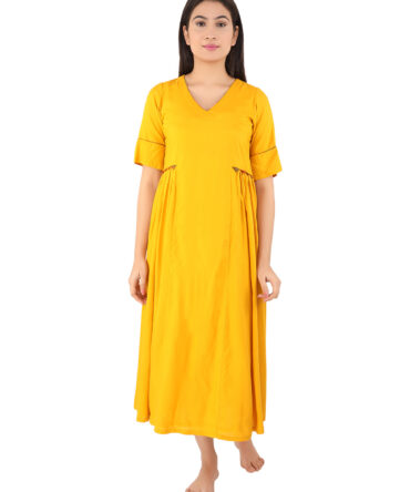 Yellow Dress With Ikat Multi-Colour Inserts